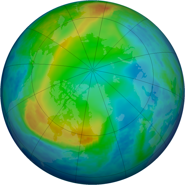 Arctic ozone map for 22 December 1992